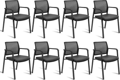 CLATINA Mesh Back Guest Reception Stacking Chair, Waiting Room Stackable Chairs with Upholstered Leather Seat & Ergonomic Lumbar Support for Office Conference School Study Church Lobby, Black, 8 Pack