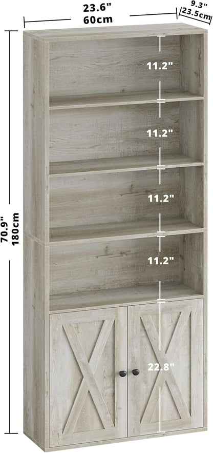 IRONCK Industrial Bookshelves and Bookcases with Doors Floor Standing 6 Shelf Display Storage Shelves 70 in Tall Bookcase for Home Office, Living Room