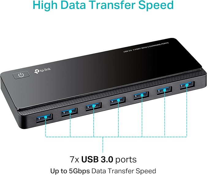 TP-Link Powered USB Hub 3.0 with 7 USB 3.0 Data Ports and 2 Smart Charging USB Ports. Compatible with Windows, Mac, Chrome & Linux OS, with Power On/Off Button, 12V/4A Power Adapter(UH720)