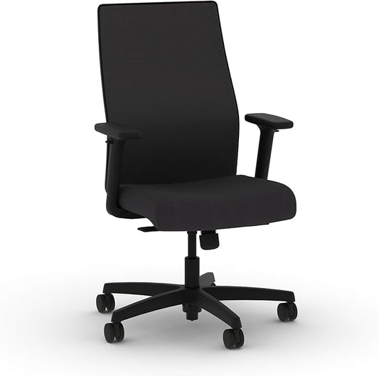 HON Ignition 2.0 Mid‑Back Ergonomic Office Chair, Mesh Task Desk Chair with Lumbar Support, Standard Synchro‑Tilt, Height and Width Adjustable Arms, Black Frame, Onyx
