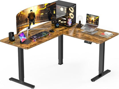 ErGear L Shaped Standing Desk, 63"x55" Electric Adjustable Height Sit Stand up Desk, Ergonomic Large Computer Table, Left & Right Interchangeable Installation, Suitable for Home Office, Vintage Brown
