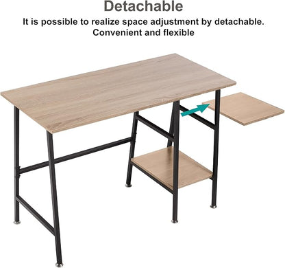 VECELO 43 Inch Computer Home Office Desk, Modern Simple Writing Desk with Storage for Bedroom, Simple Table Modern Student Study Desk,Water Proof, Oak+Black Leg