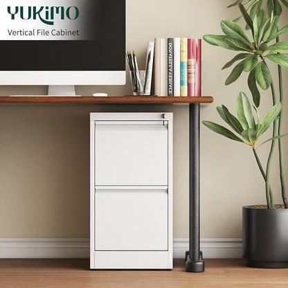 2 Drawer File Cabinet with Lock, Metal Vertical Filing Cabinet, Filing Cabinets for Home Office, Office Furniture Organization Hanging Files for A4/Legal/Letter, Require Assembly, White