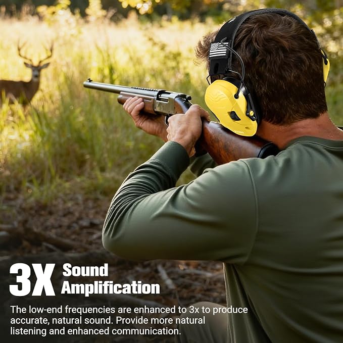 Electronic Shooting Ear Protection w/Gel Pads, 23dB NRR Active Noise Reduction & 3X Amplification Headset for Shooters