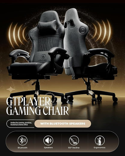 GTPLAYER Gaming Chair with Speakers, Video Game Chairs with Footrest, PC Gamer Chairs for Adults - Padded High Back Ergonomic Reclining Silla Gamer, Linkage Armrest, Ace Pro, Grey