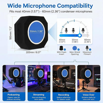 Professional Microphone Isolation Shield with Pop Filter,Reflection Filter for Recording Studios, Sound-absorbing Foam for Noise and Reflection Reduction for Recording,Singing,Podcasts,live stream