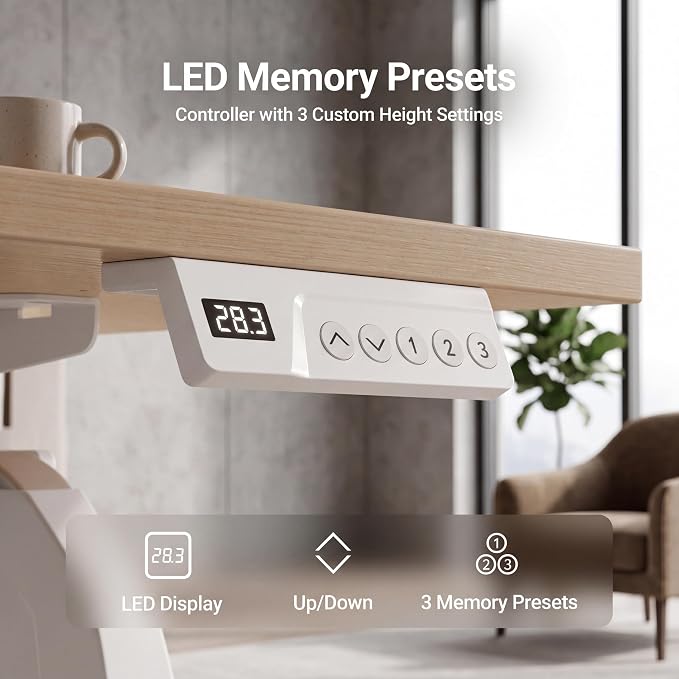 Claiks Electric Standing Desk, 40 x 24 Inch Height Adjustable Sit Stand Desk for Home Office, Computer Desk with Memory Presets, Cable Management & Headphone Hooks, 156 lbs Capacity, Nature