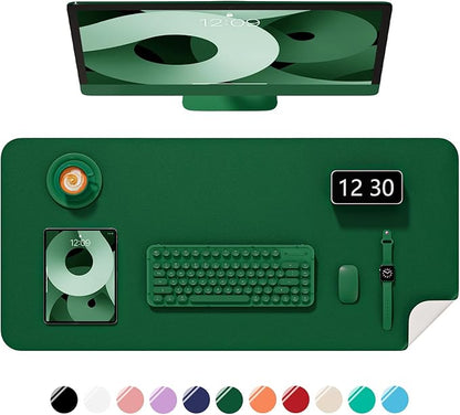 Desk Pad, 23.6" x 13.8" PU Leather Non-Slip Desk Mat Large Mouse Pad for Desktop, Waterproof Laptop Computer Writing Mat for Office, Home, Work, Gaming, Dark Green