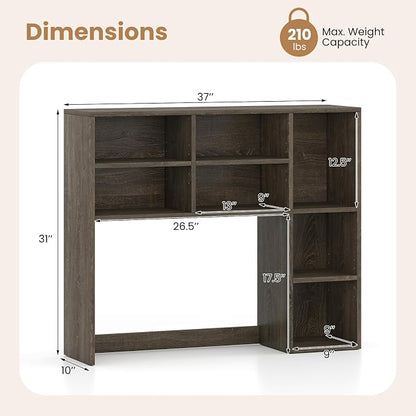 LDAILY Desktop Bookshelf, 37’’ Wood Desk Shelf with 7 Cubes & 3 Adjustable Shelves, 3-Tier Desk Display Rack, Desk Hutch for Dorm College Office Computer Monitor Up to 27’’ (Grey Oak, 7 Shelves)