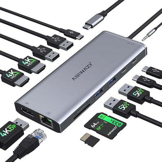 USB C Docking Station 3 Monitors USBC Hub Laptop Dual Monitor Multiport Adapter Dock Dongle,USBC to 2 HDMI,4K DisplayPort,PD Charging,Ethernet,7 USB-C/A Ports,SD/TF,Audio for Dell/HP/Lenovo