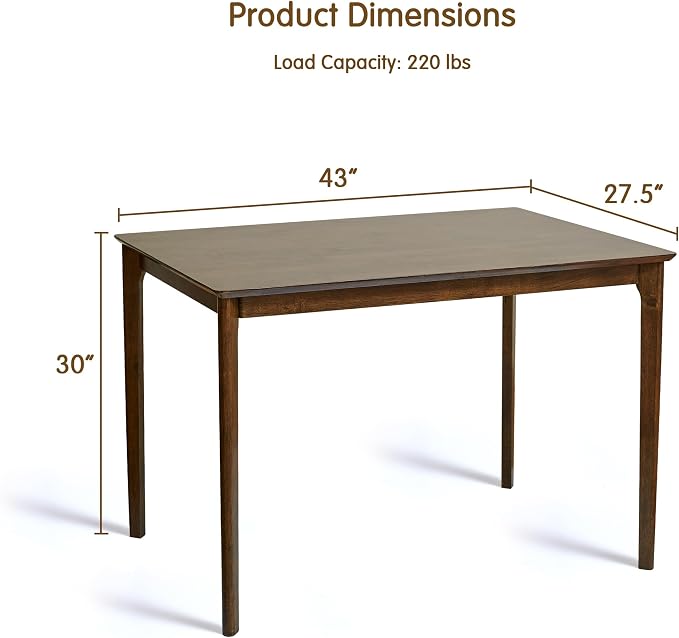 Small Dining Table, 43 Inch Rectangular Solid Wood Kitchen Table for Small Space, Easy Assembly, Dining Room Table for Home, Apartment, Office, Oak