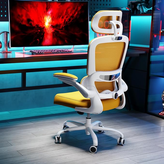 TRALT Office Chair Ergonomic Desk Chair, 330 LBS Home Mesh Office Desk Chairs with Wheels, Comfortable Gaming Chairs (Yellow)