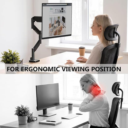 WALI Extra Long Single Monitor Arm for 17-38 inch Screens, up to 26.4 lbs | Tall Monitor Desk Mount, Full Motion with Tilt, Swivel, Rotation, C-Clamp/Grommet Base, VESA 75/100mm (GSMP001L), Black