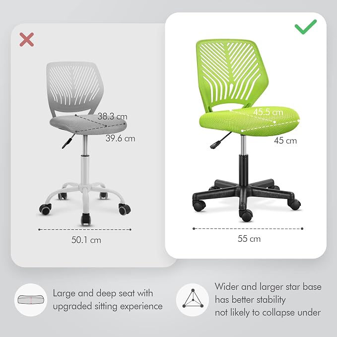 Topeakmart Office Desk Chair Armless Swivel Computer Chair Low-Back Task Chair with Lumbar Support & Height Adjustable Study Chair, Green