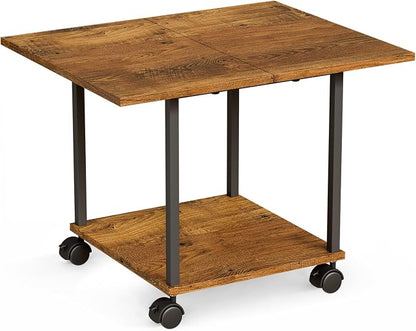 BEWISHOME 2-Tier Industrial Mobile Printer Stand, Rolling Cart with Storage Shelf, Lockable Wheels, for Home, Office (Brown) BDZ01Z