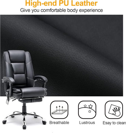 HOMREST 4-Point Massage Executive Office Chair with Footrest,Heated Reclining Chair with Lumbar Back Support,Ergonomic Desk Chair with Armrest, Computer Desk Chair for Home Office(Black)