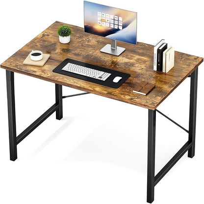 Sweetcrispy Computer Desk, Small Office 40 Inch Writing Work Study Student Teacher Home Bedroom Table with Metal Frame Wood Tabletop, Compact Modern Study Table for Home Use, Brown