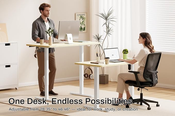 Standing Desk Electric Height Adjustable Desk 39.37 x 23.6 Inches Sit Stand up Desk, Computer Home Office Desk Memory Preset with Two-Piece Desktop (Natural, 40 * 24 Inch)