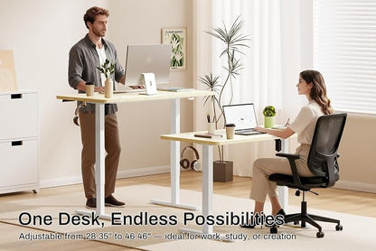 Standing Desk Electric Height Adjustable Desk 55 x 23.6 Inches Sit Stand up Desk, Computer Home Office Desk Memory Preset with Two-Piece Desktop (Natural, 55 * 24 Inch)