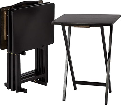 Amazon Basics Portable Foldable TV Tray Table with Storage Rack, Space-Saving Design, 15" x 19" x 26", Black, 4-Pack