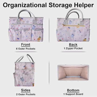 Cupohus Art Organizer Craft Storage Tote Bag with Pockets and Handles, Oxford Fabric Carrying Caddy for Teacher, Officer, Artist, Traveler, and More-Pink Fruit