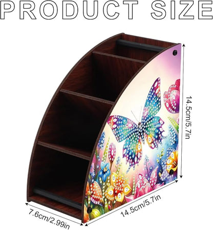 DIY Diamond Painting Storage Box with 4 Compartments, Butterfly-Themed Diamond Art Curved Wooden Organizer for Remote Controllers, Office Supplies, Makeup Brush, Media Accessories