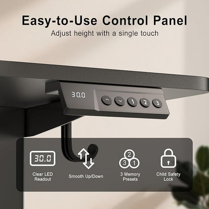 Electric Standing Desk, 60x28 Inches Height Adjustable Sit Stand up Desk with 3 Memory Presets & Child Lock, Quiet Motor, Heavy Duty Steel Frame, for Large Computer Workstation, Black