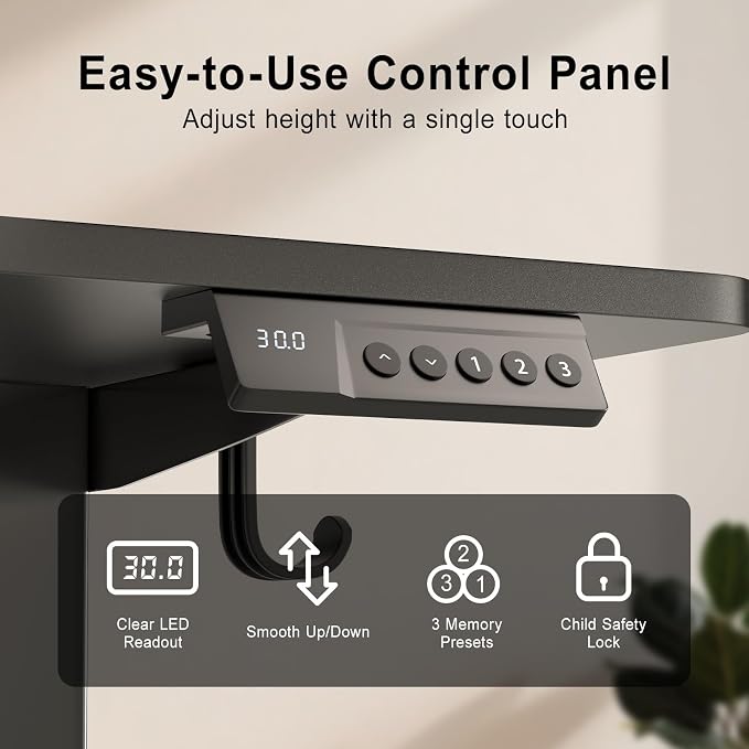 Electric Standing Desk, 32x19 Inches Height Adjustable Sit Stand up Desk with 3 Memory Presets & Child Lock, Quiet Motor, Heavy Duty Steel Frame for Computer Workstation, Black