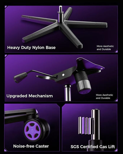 GTPLAYER Gaming Chair with Footrest, Big and Tall Game Chair 350lb Racing Style Computer Chair, Ergonomic Executive Office Chair High Back with Lumbar Support and Recliner, Purple