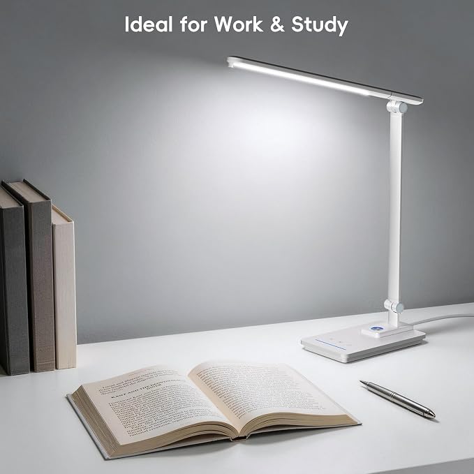 ELECTRI Desk Lamp for Home Office, Eye-Care Desk Light with Touch Control, 5 Color & Stepless Dimming, 360° Rotatable, Reading Lamp for Table Study Work Office Nail Craft Puzzle(with Adapter)