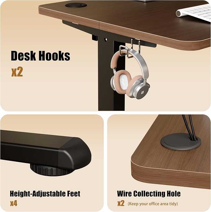 ERGOMAKER Electric Standing Desk, 31.5" x 23.6" Height Adjustable Sit Stand Desk with Splice Board for Home Office, Computer Desk Memory Preset (Black Frame, Walnut Desktop)