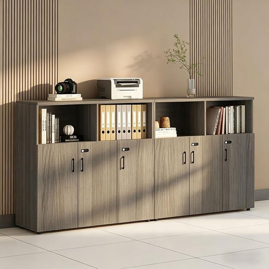 File Cabinet with Password Lock, Wood Lateral Filing Cabinet for Letter/A4 Files, 3 Drawer with Door, Printer Stand with Open Shelves for Home Office