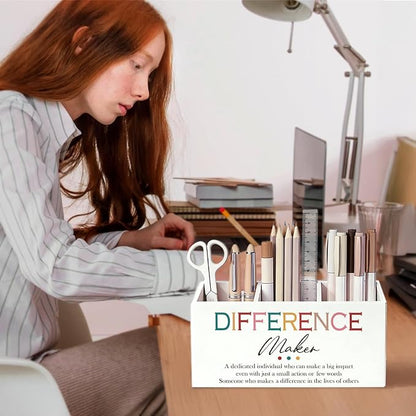 Difference Maker Gift Pen Pencil Holder for Desk, Thank You Gifts for Teachers Coworkers, Appreciation Gifts for Women Men Wooden Box Sign Decorations for Office Workplace Desk Tabletop