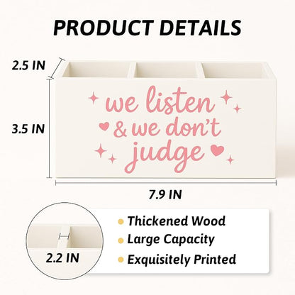 Pink Mental Health Wooden Pen Holder for Desk, Therapy Counselor Office Decor Must Haves, We Listen and We Don't Judge Inspirational Pencil Holder for Desk Decor
