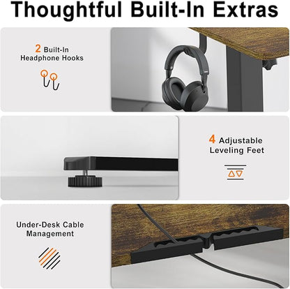 Adjustable Standing Desk, 48x24 Inch Electric Desk with 3 Memory Presets & Child Lock, Ultra-Quiet Motor, T-Leg Steel Frame, Adjustable Feet, for Programmer Workstation,Dark Walnut