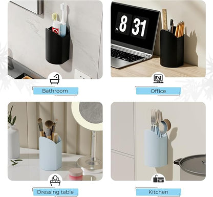 UMUST Silicone Pencil Holder, Self Adhesive Pen Organizer for Desktop, No Drill Wall-Mounted Electric Toothbrush Holder, 3-Slot Multi-Functional Holder Accessories for Home, Office, School (Blcak)