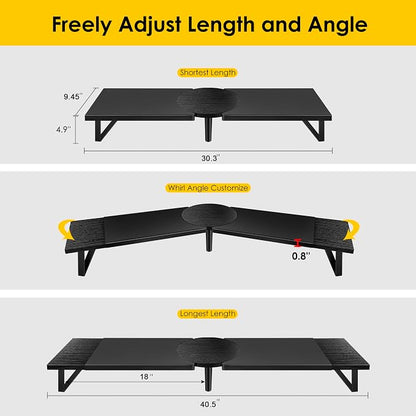Across-Star Dual-Monitor Stand for Desk - Large Adjustable Length and Angle Riser for 2 Monitors, Double Computer Desktop Organizer, Shelf for TV, Laptop, Printer