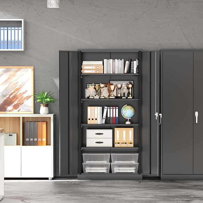 INTERGREAT Metal Garage Storage Cabinet with Lock, 72" Storage Cabinet with Locking Doors and 4 Adjustable Shelves, Lockable Steel Tool Cabinet for Home Office, School, Black