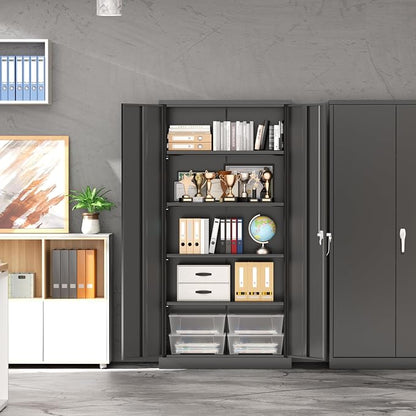 INTERGREAT Metal Garage Storage Cabinet with Lock, 72" Storage Cabinet with Locking Doors and 4 Adjustable Shelves, Lockable Steel Tool Cabinet for Home Office, School, Black