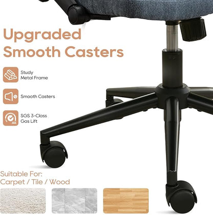 IPKIG Criss Cross Chair with Adjustable Flip-up Arms, Vanity Chair with Wheels, Comfy Desk Chair with Lumbar Pillow Swivel Wide Office Chair for Home Office, Bedroom, Chenille, Blue