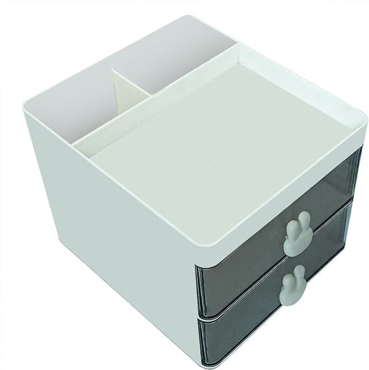 Elegant Transparent Acrylic Desk Organizer - Perfect for Office Desk Accessories, Cosmetic Organizer (White, L)