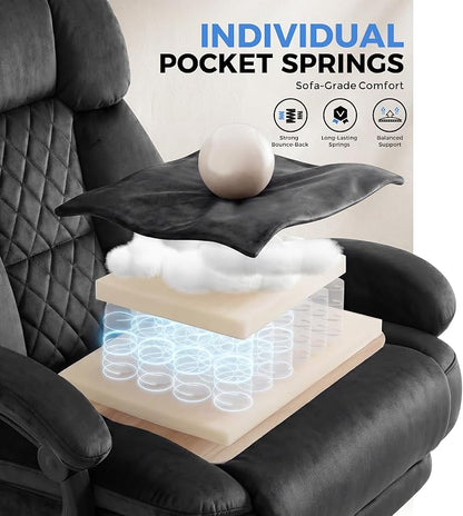 GTPLAYER Big and Tall Office Chair with Pocket Spring Cushion & Ergonomic Lumbar Support for Lower Back Pain Relief, High Back Computer Gaming Chair with Foot Rest, Soft Velvet Fabric, Black