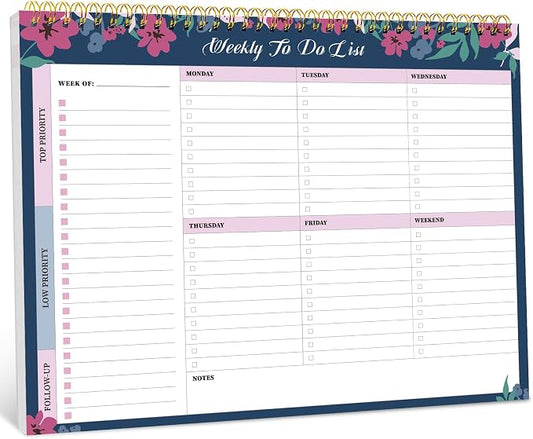 Taja Weekly To Do List Notepad with 52 Undated Sheets（8.5"×11"）- Weekly Desk Planner for Women & Man, Work and Home - 1 Pack Twilight Petals