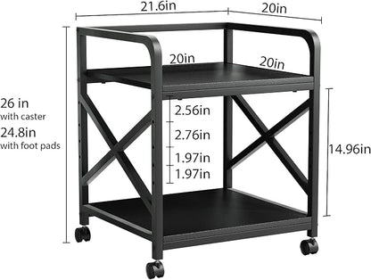 2 Tier Printer Stand with Storage Shelf, Printer Table with Height Adjustable Top Shelf, Under Desk Storage Printer Cart for Paper Shredder Scanner, 3D Printer Stand for Home Office(Black)