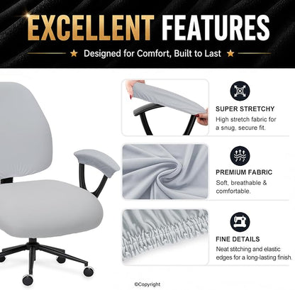 Separate Split Office Chair Seat Covers with Armrest Covers - Universal Stretch Computer Chair Slipcover - Washable Rotating Backrest Coverings & Cushion Protectors for Dogs, Cats, Pets
