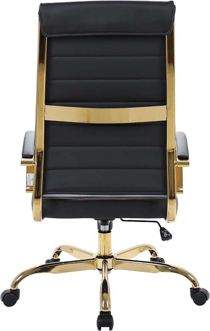 LeisureMod Modern High-Back Leather Office Chair - Swivel & Adjustable Executive Desk Chair with Gold Frame, Ergonomic Design for Home & Office (Black, Set of 8)