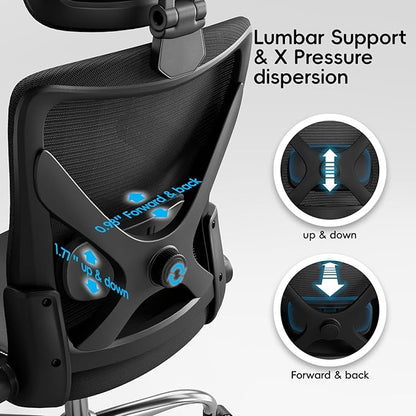 Ergalithic Ergonomic Office Chair-Computer X-Shaped Chair Mesh PU Leather with Adjustable Lumbar Support-Executive Desk Chair High Back with Headrest Flip-Up Arms for Long Hours (Black)