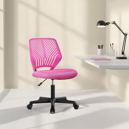 Topeakmart Armless Mesh Office Chair, Ergonomic Desk Chair with Adjustable Height & Support Lumbar, Adjustable Swivel Task Chair Rose Red