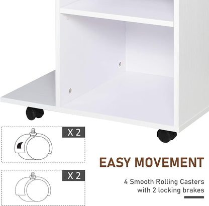 Vinsetto Mobile Printer Stand, Rolling File Cabinet Cart with Wheels, Adjustable Shelf, Drawer and CPU Stand, White