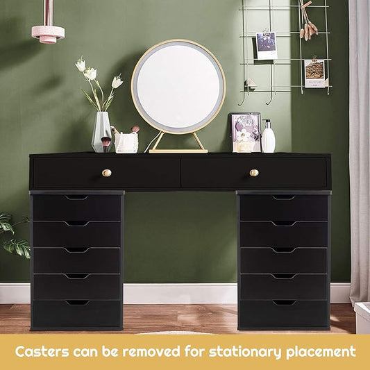 5 Drawers File Storage Cabinet, 26.5" Vertical Filling Cabinet for Home Office, Under Desk Office Drawer Organizer, Universal & Lockable Casters, Rolling Printer Storage Rack (Black)